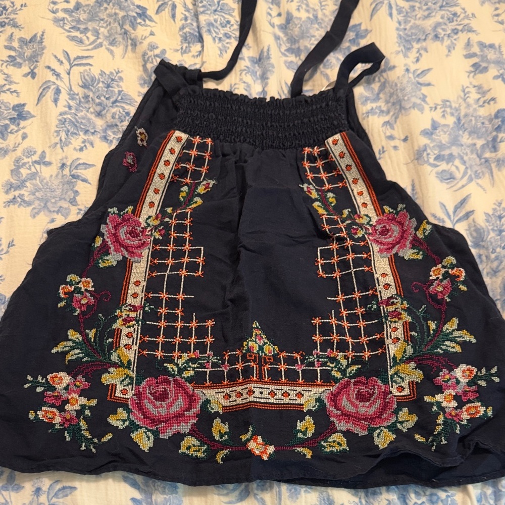 Free People Navy Embroidered Floral Camisole
